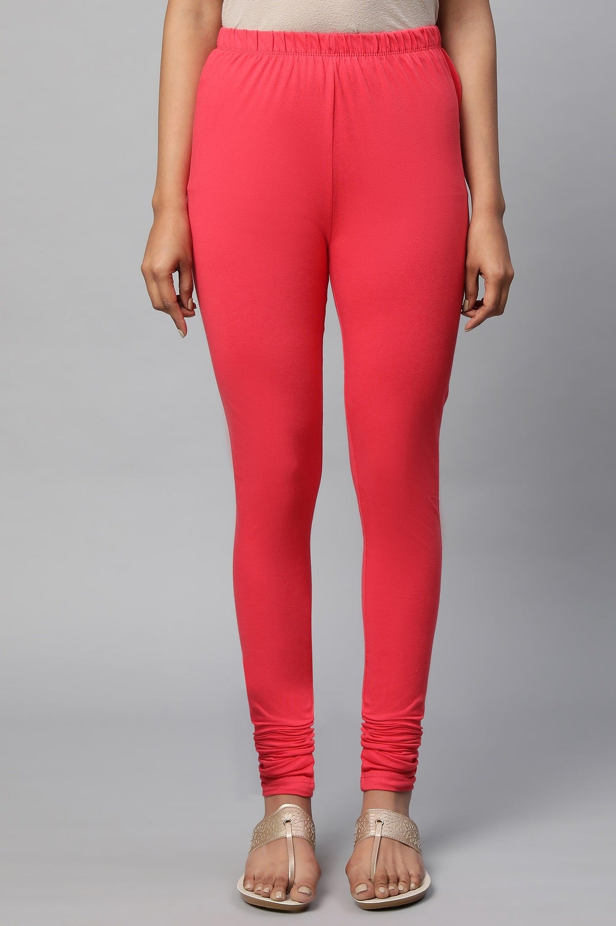 Elleven Women's Red Solid Skinny Fit Cotton Churidar With Elasticated Waistband - XS