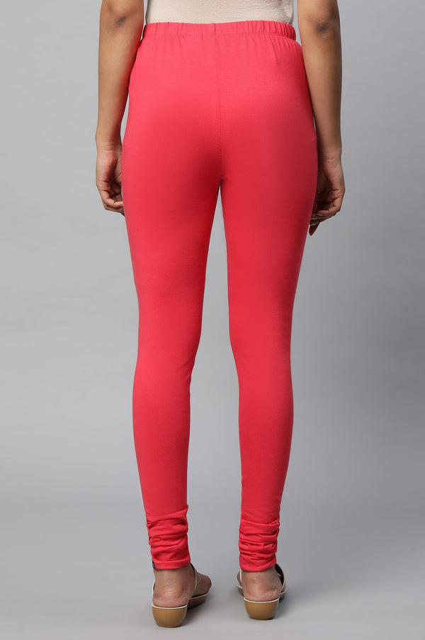 Elleven Women's Red Solid Skinny Fit Cotton Churidar With Elasticated Waistband