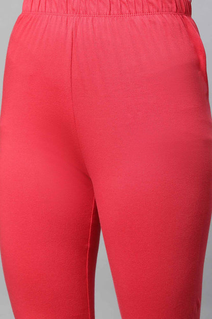 Red Solid Skinny Fit Cotton Churidar With Elasticated Waistband
