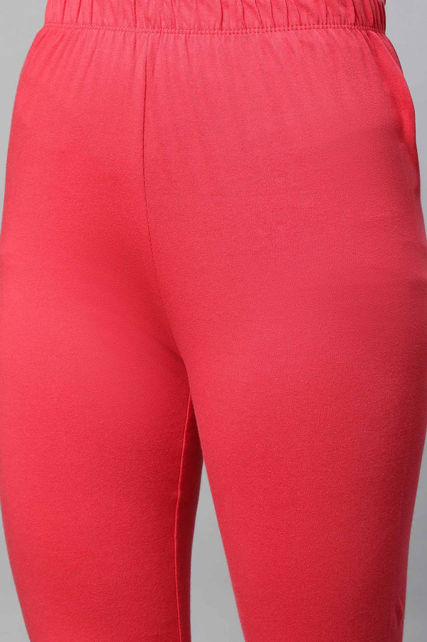Elleven Women's Red Solid Skinny Fit Cotton Churidar With Elasticated Waistband