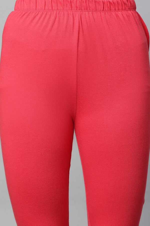 Elleven Women's Red Solid Skinny Fit Cotton Churidar With Elasticated Waistband