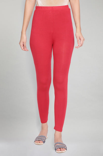 Red Solid Skinny Fit Tights With Elasticated Waistband