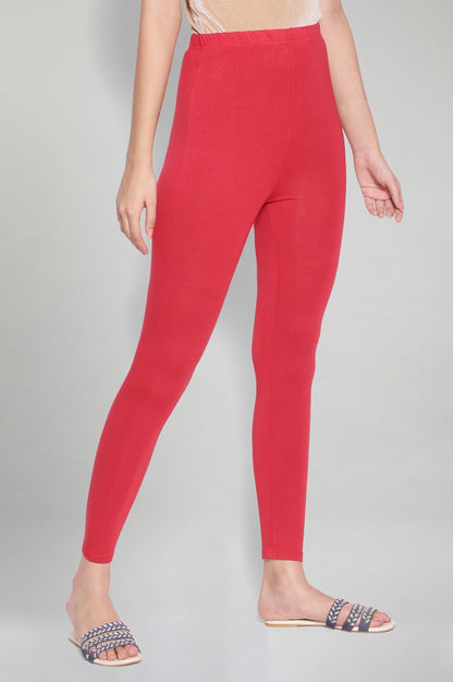 Red Solid Skinny Fit Tights With Elasticated Waistband