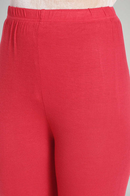 Red Solid Skinny Fit Tights With Elasticated Waistband
