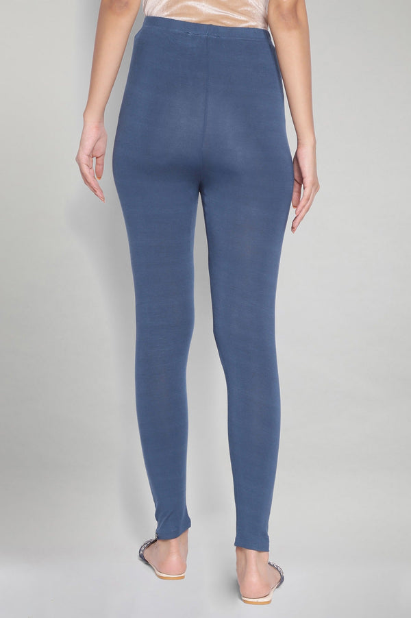 Dark Blue Solid Skinny Fit Tights With Elasticated Waistband