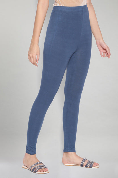 Dark Blue Solid Skinny Fit Tights With Elasticated Waistband