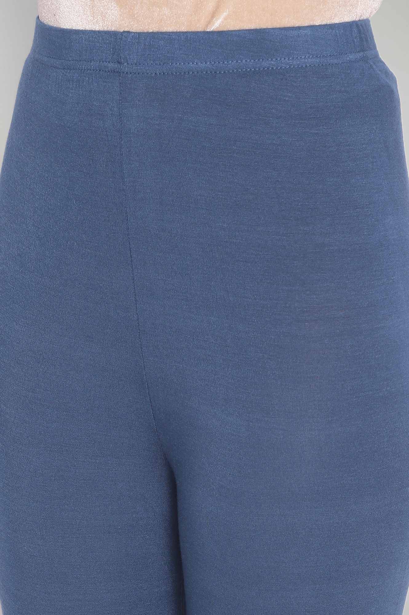 Dark Blue Solid Skinny Fit Tights With Elasticated Waistband