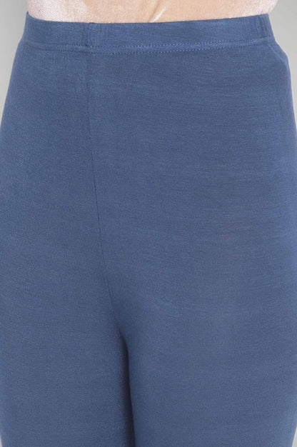 Dark Blue Solid Skinny Fit Tights With Elasticated Waistband