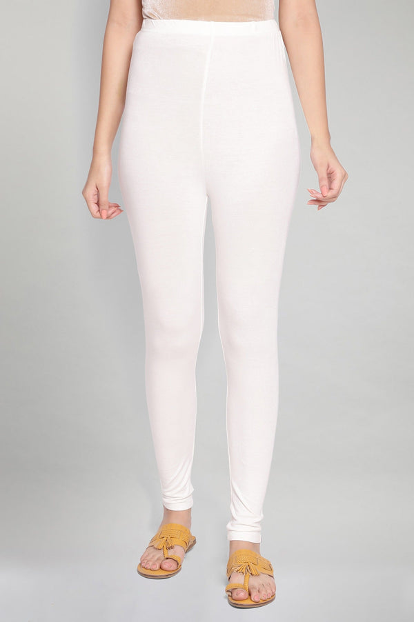 White Solid Skinny Fit Tights With Elasticated Waist