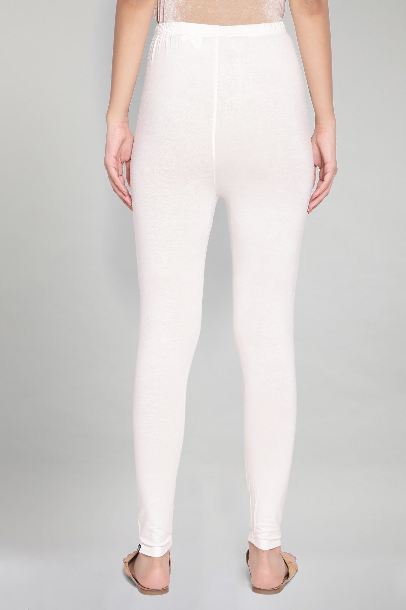 White Solid Skinny Fit Tights With Elasticated Waist