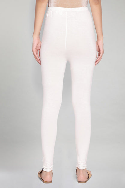 White Solid Skinny Fit Tights With Elasticated Waist