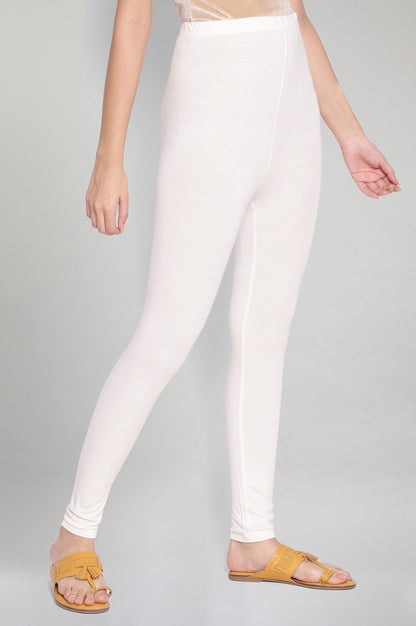 White Solid Skinny Fit Tights With Elasticated Waist