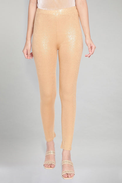 Gold Solid Skinny Fit Tights With Elasticated Waistband