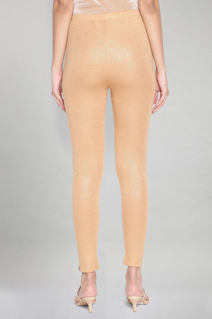 Gold Solid Skinny Fit Tights With Elasticated Waistband
