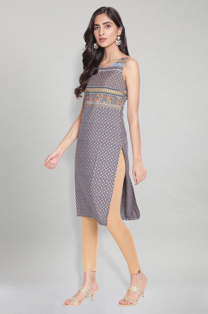 Gold Solid Skinny Fit Tights With Elasticated Waistband