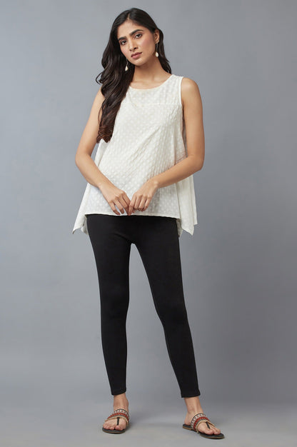 Black Solid Skinny Fit Cotton Tights With Elasticated Waistband