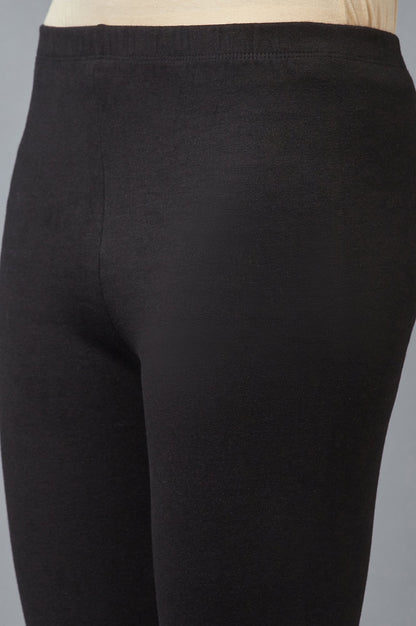 Black Solid Skinny Fit Cotton Tights With Elasticated Waistband