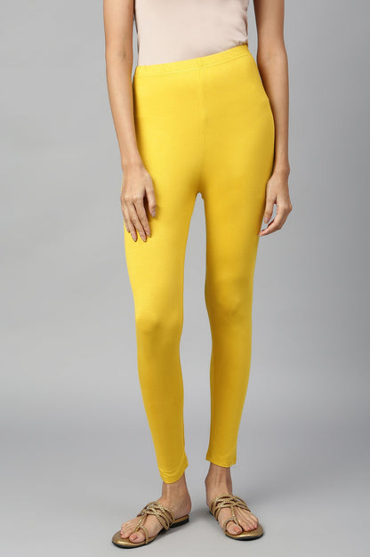 Yellow Solid Skinny Fit Tights With Elasticated Waist