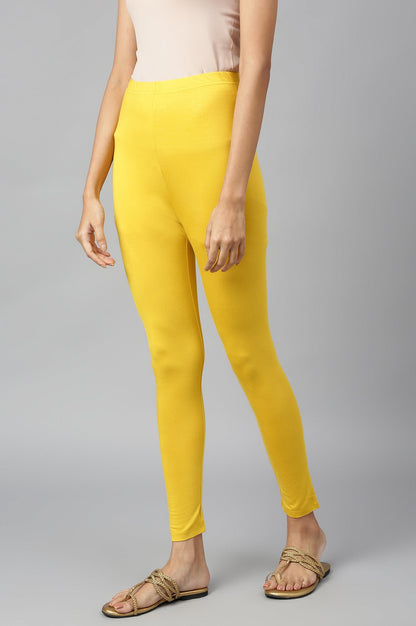 Yellow Solid Skinny Fit Tights With Elasticated Waist