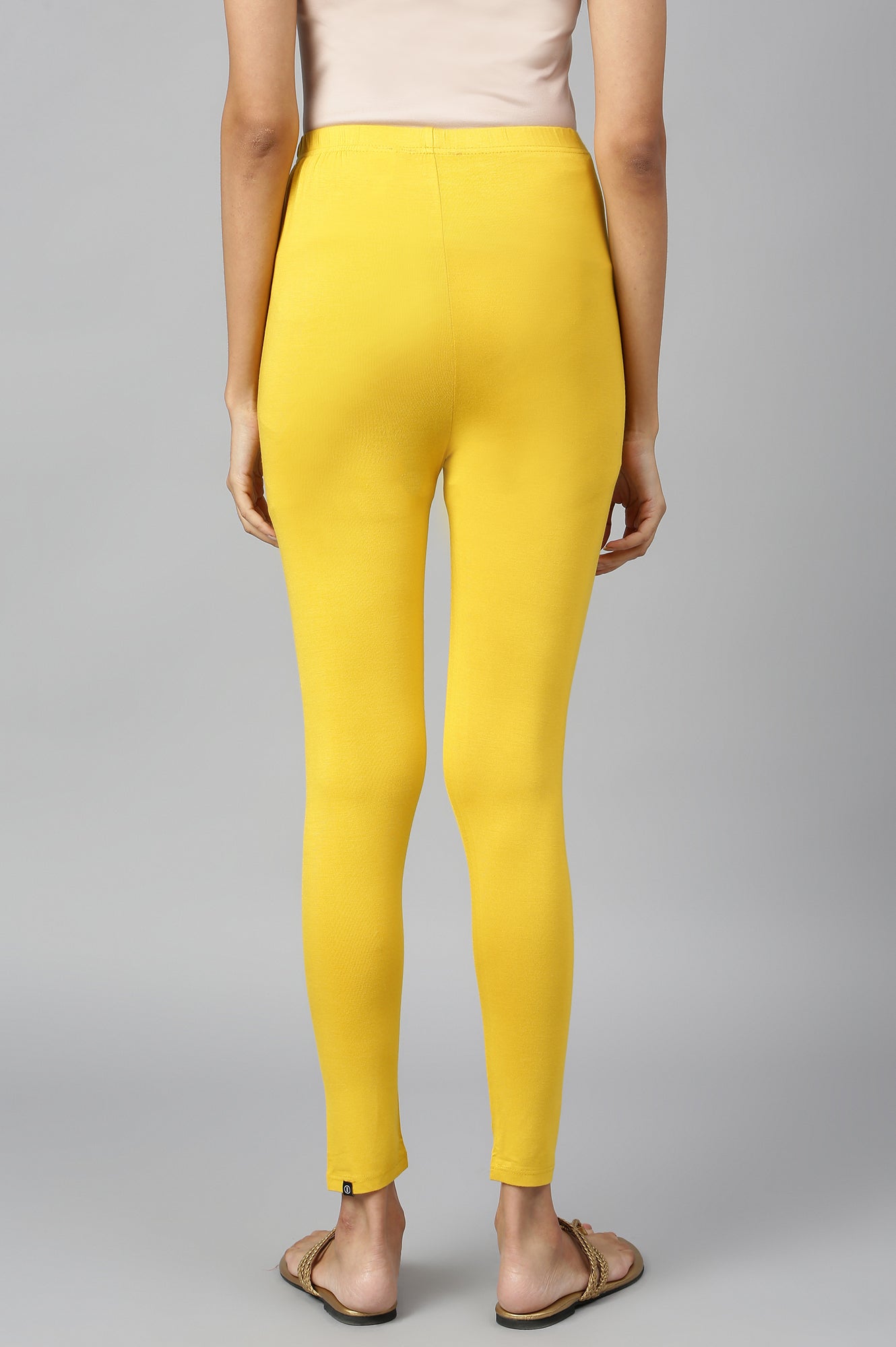 Yellow Solid Skinny Fit Tights With Elasticated Waist