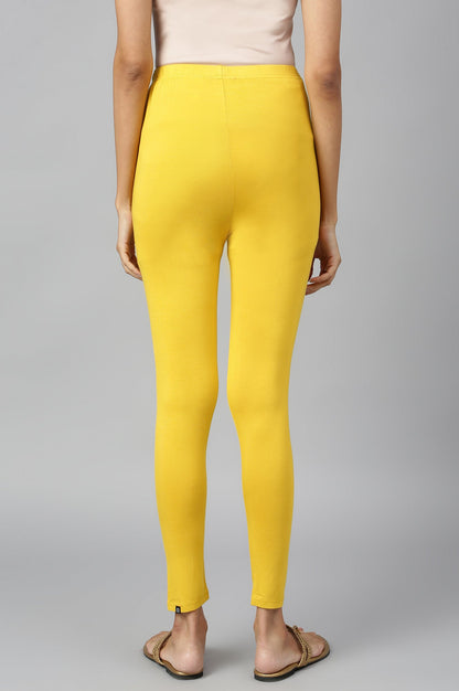 Yellow Solid Skinny Fit Tights With Elasticated Waist