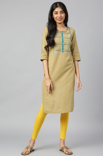 Yellow Solid Skinny Fit Tights With Elasticated Waist