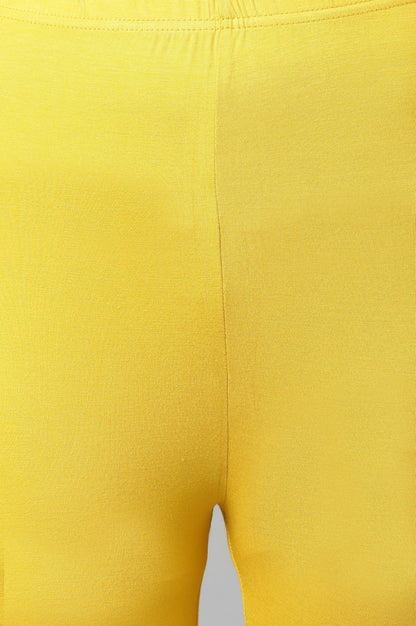 Yellow Solid Skinny Fit Tights With Elasticated Waist