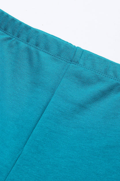 Teal Solid Skinny Fit Cotton Tights With Elasticated Waistband