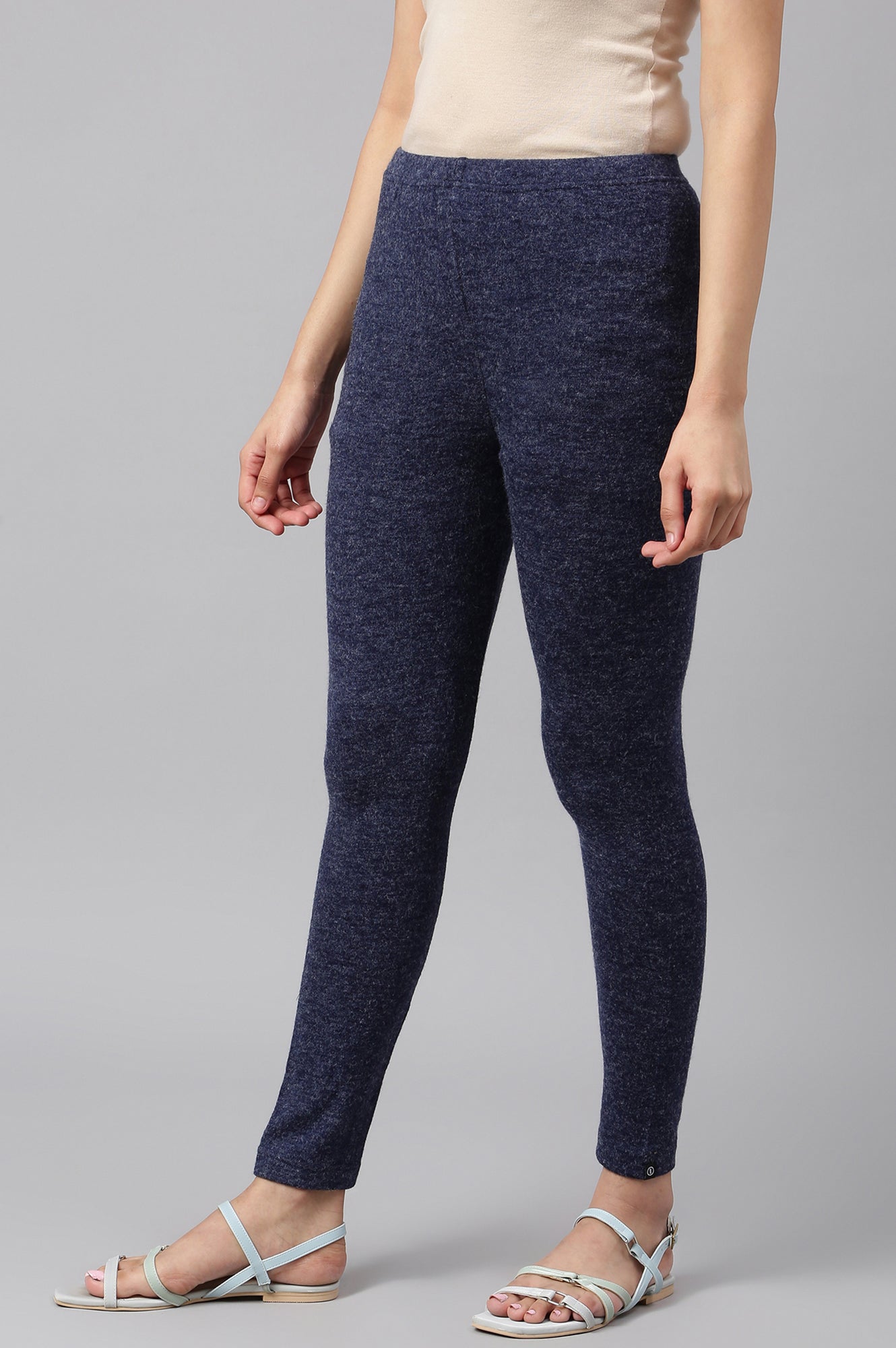 Navy Blue Solid Skinny-fit Knit Tights with Elasticated Waistband