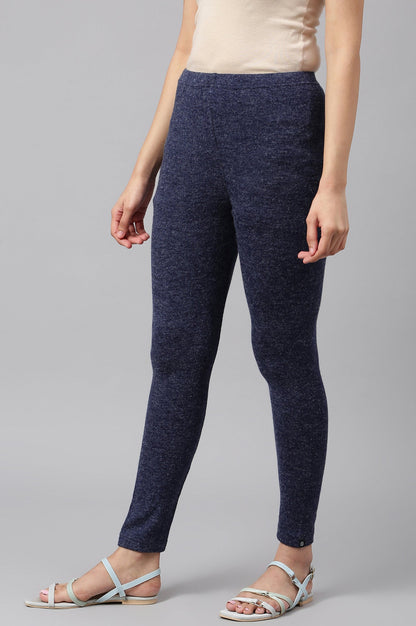 Navy Blue Solid Skinny-fit Knit Tights with Elasticated Waistband