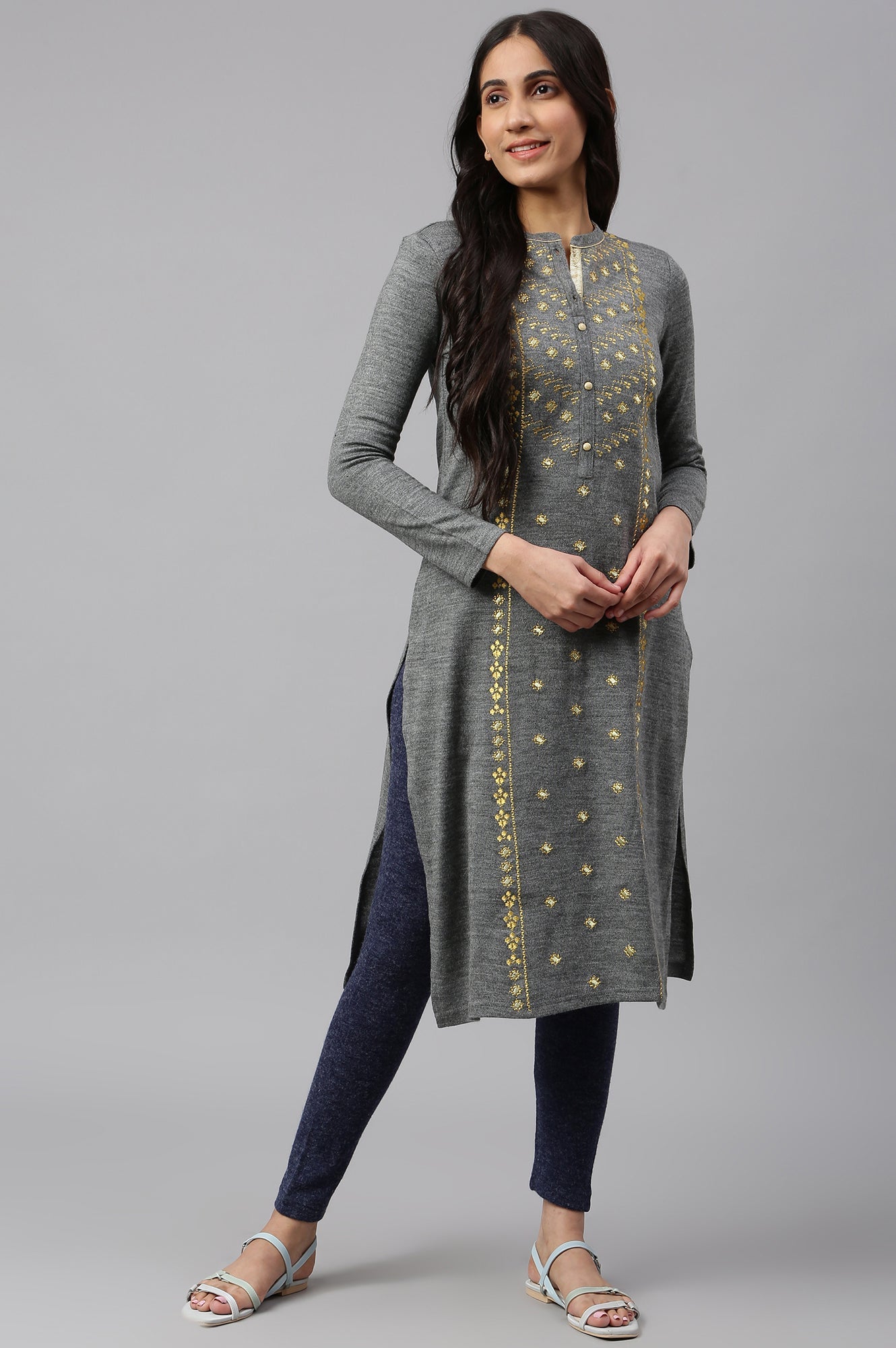 Navy Blue Solid Skinny-fit Knit Tights with Elasticated Waistband