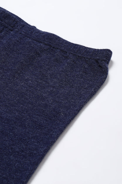 Navy Blue Solid Skinny-fit Knit Tights with Elasticated Waistband