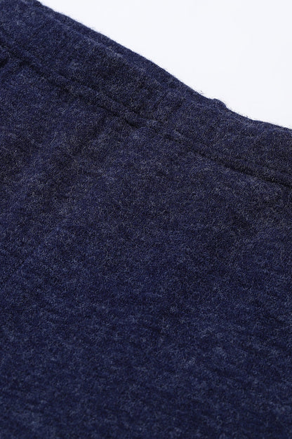 Navy Blue Solid Skinny-fit Knit Tights with Elasticated Waistband