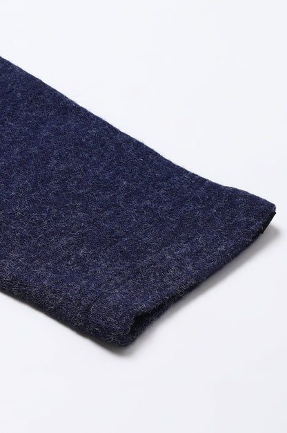 Navy Blue Solid Skinny-fit Knit Tights with Elasticated Waistband