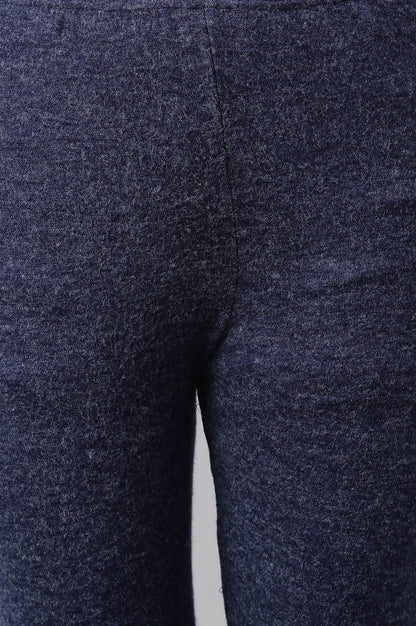 Navy Blue Solid Skinny-fit Knit Tights with Elasticated Waistband