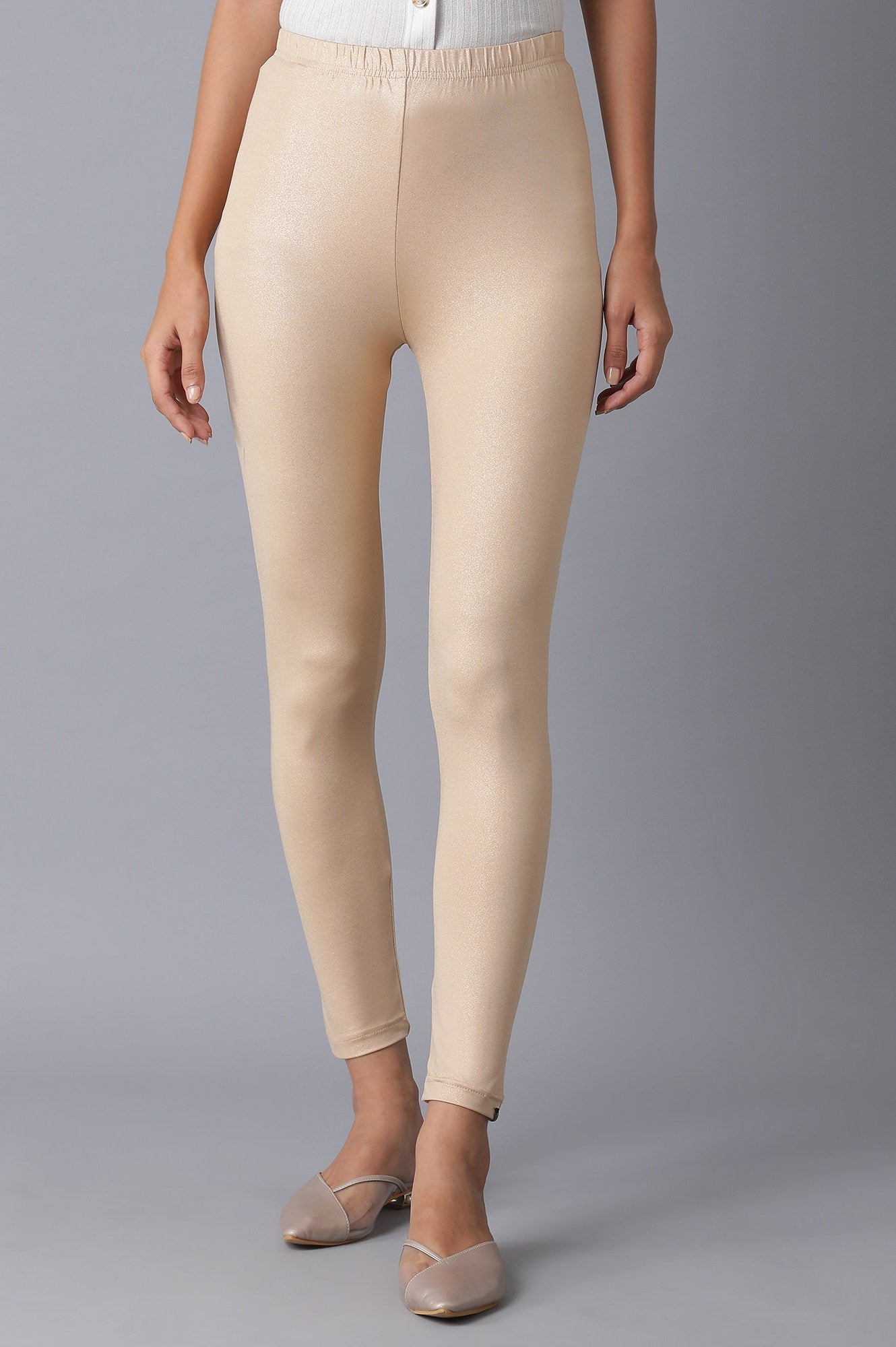 Rose Gold Solid Skinny Fit Tights With Elasticated Waistband