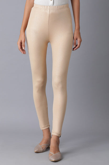 Rose Gold Solid Skinny Fit Tights With Elasticated Waistband