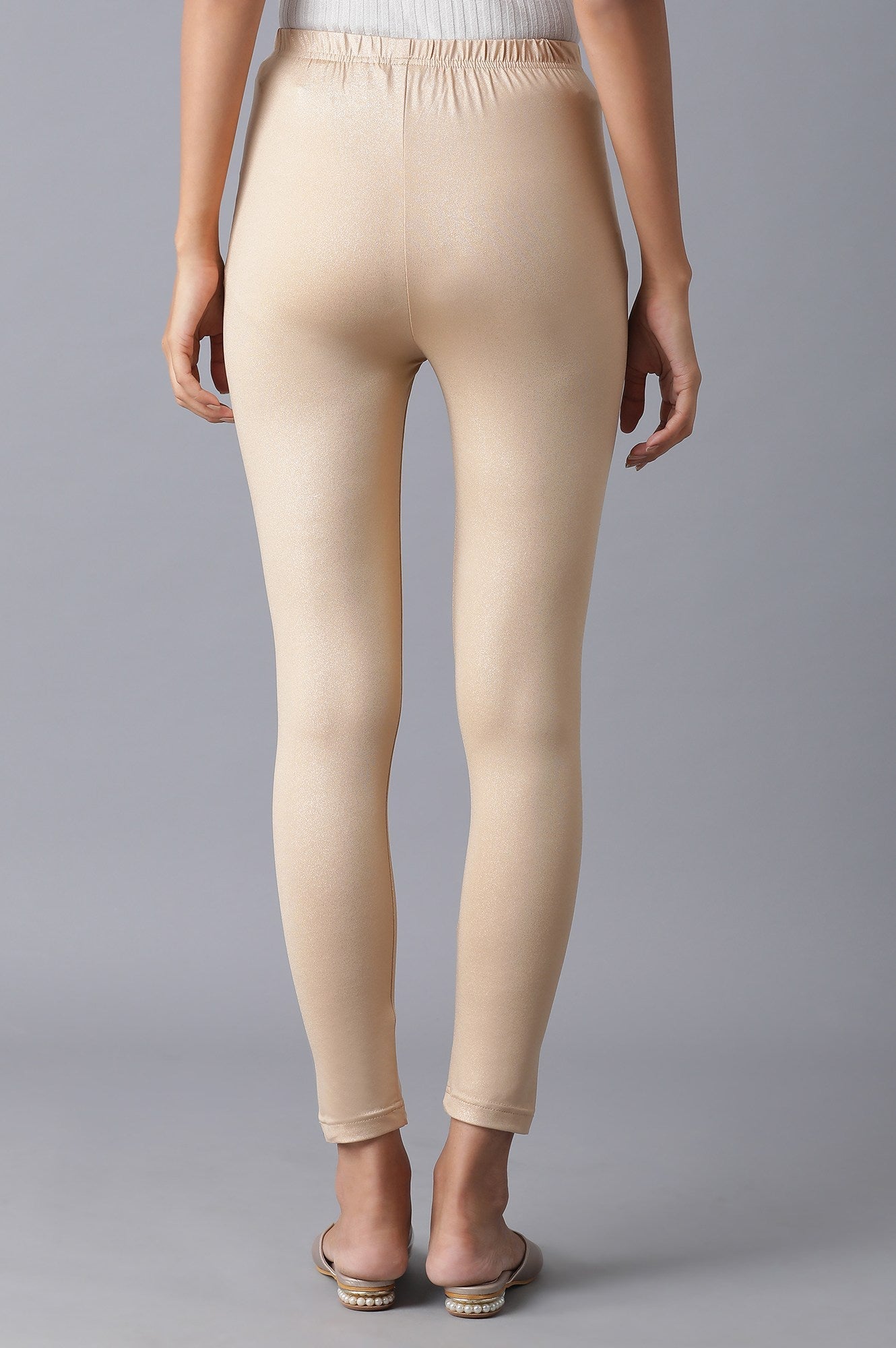 Rose Gold Solid Skinny Fit Tights With Elasticated Waistband
