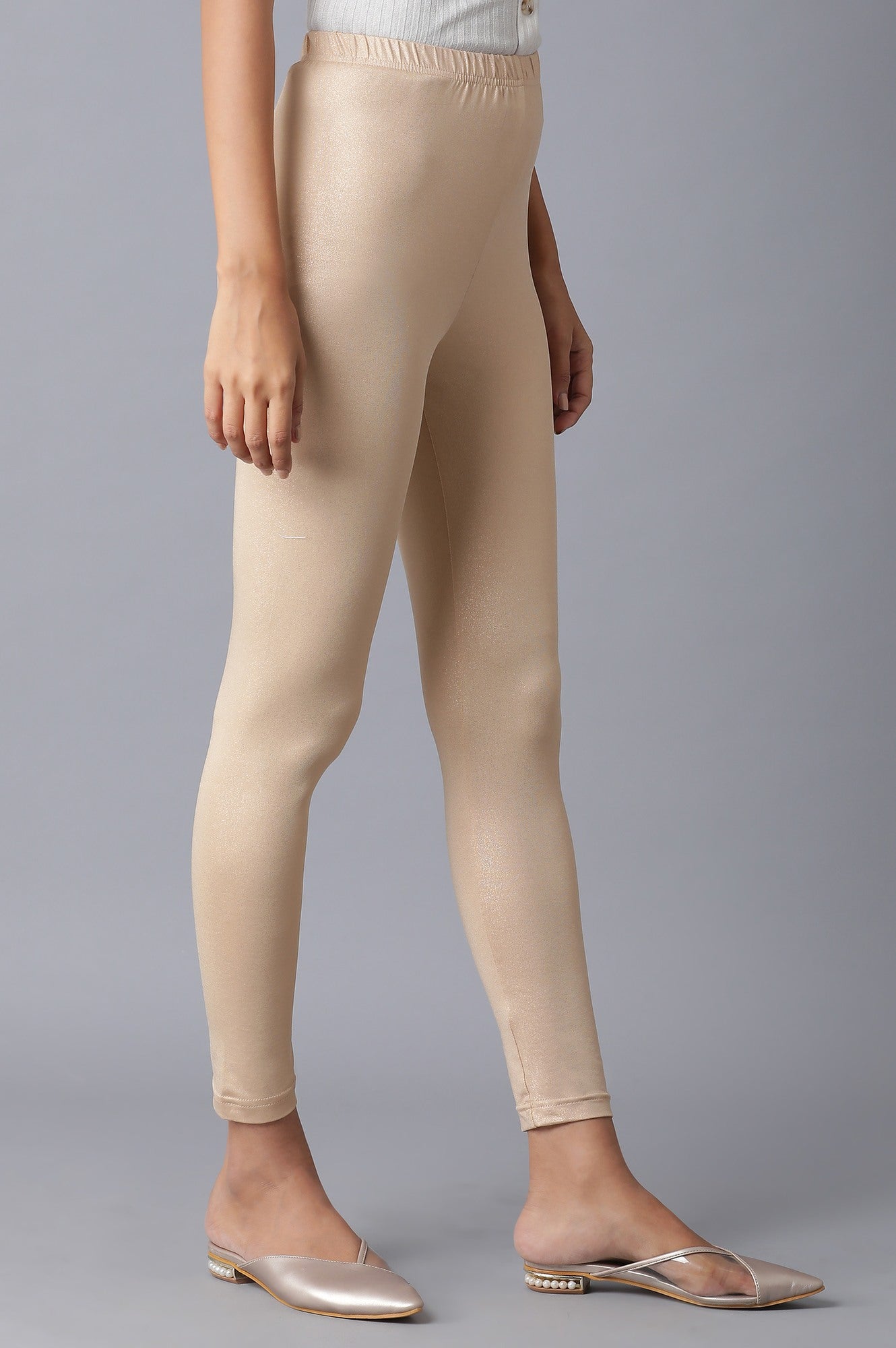 Rose Gold Solid Skinny Fit Tights With Elasticated Waistband