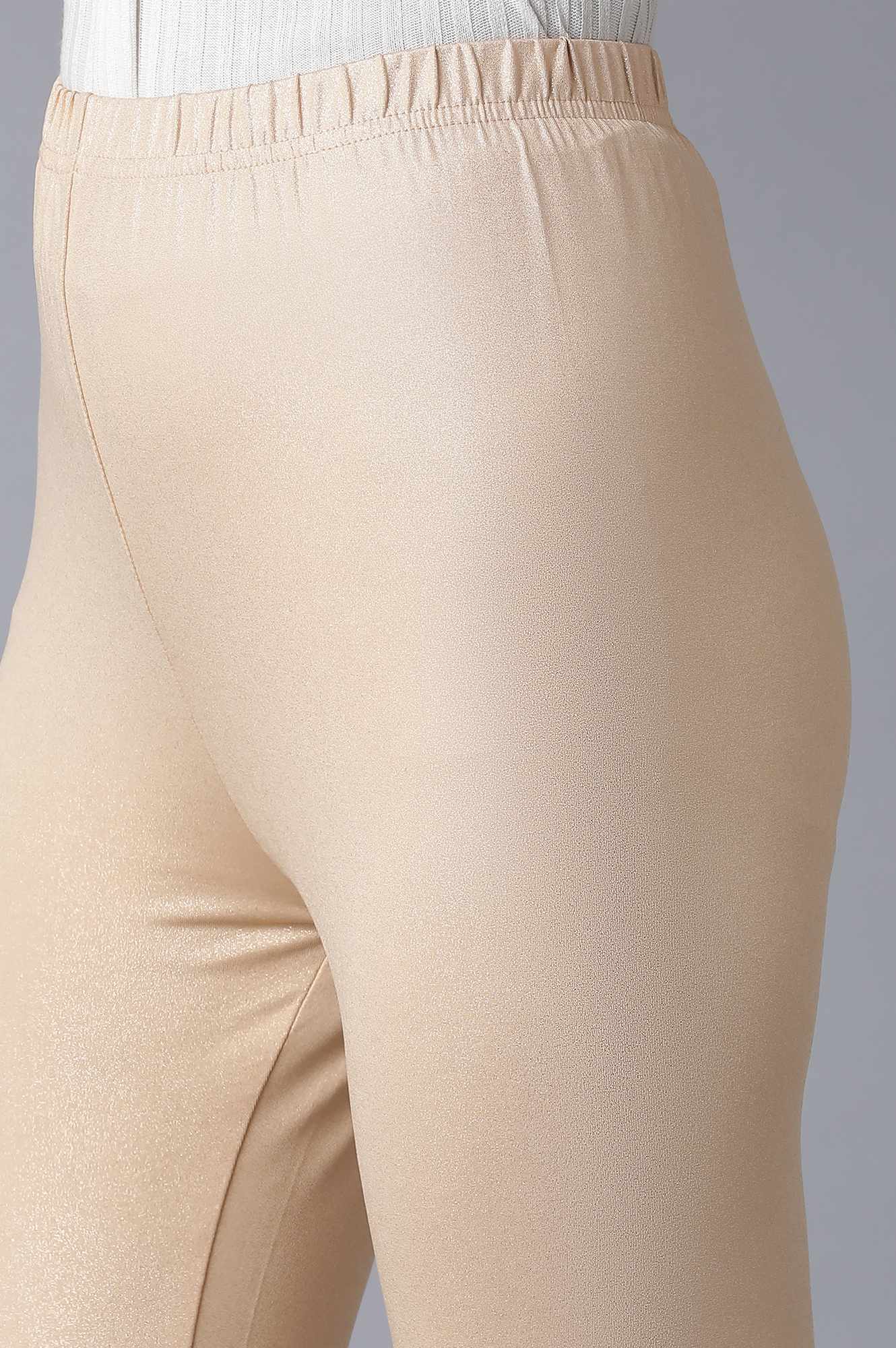 Rose Gold Solid Skinny Fit Tights With Elasticated Waistband
