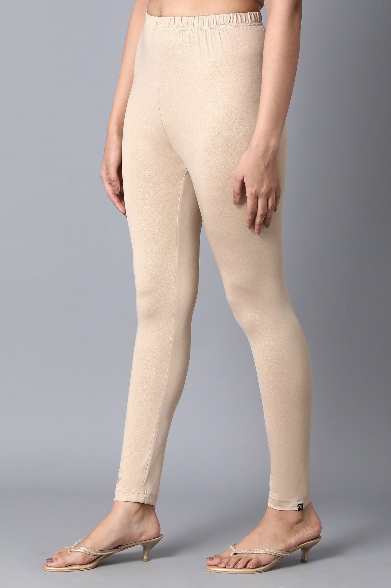 Beige Solid Skinny Fit Cotton Tights with Elasticated Waistband