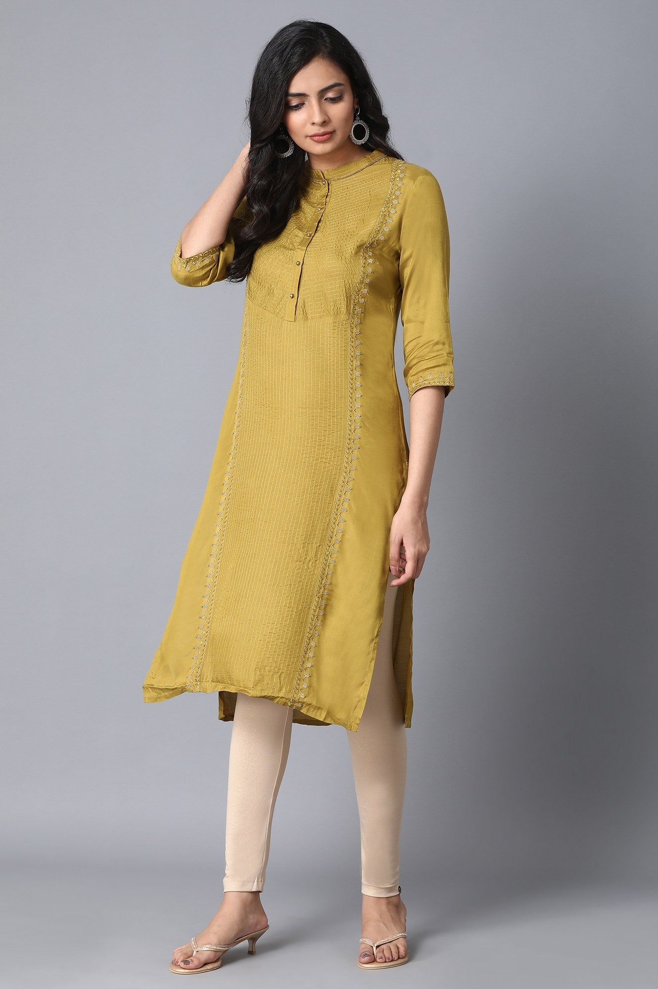 Beige Solid Skinny Fit Cotton Tights with Elasticated Waistband