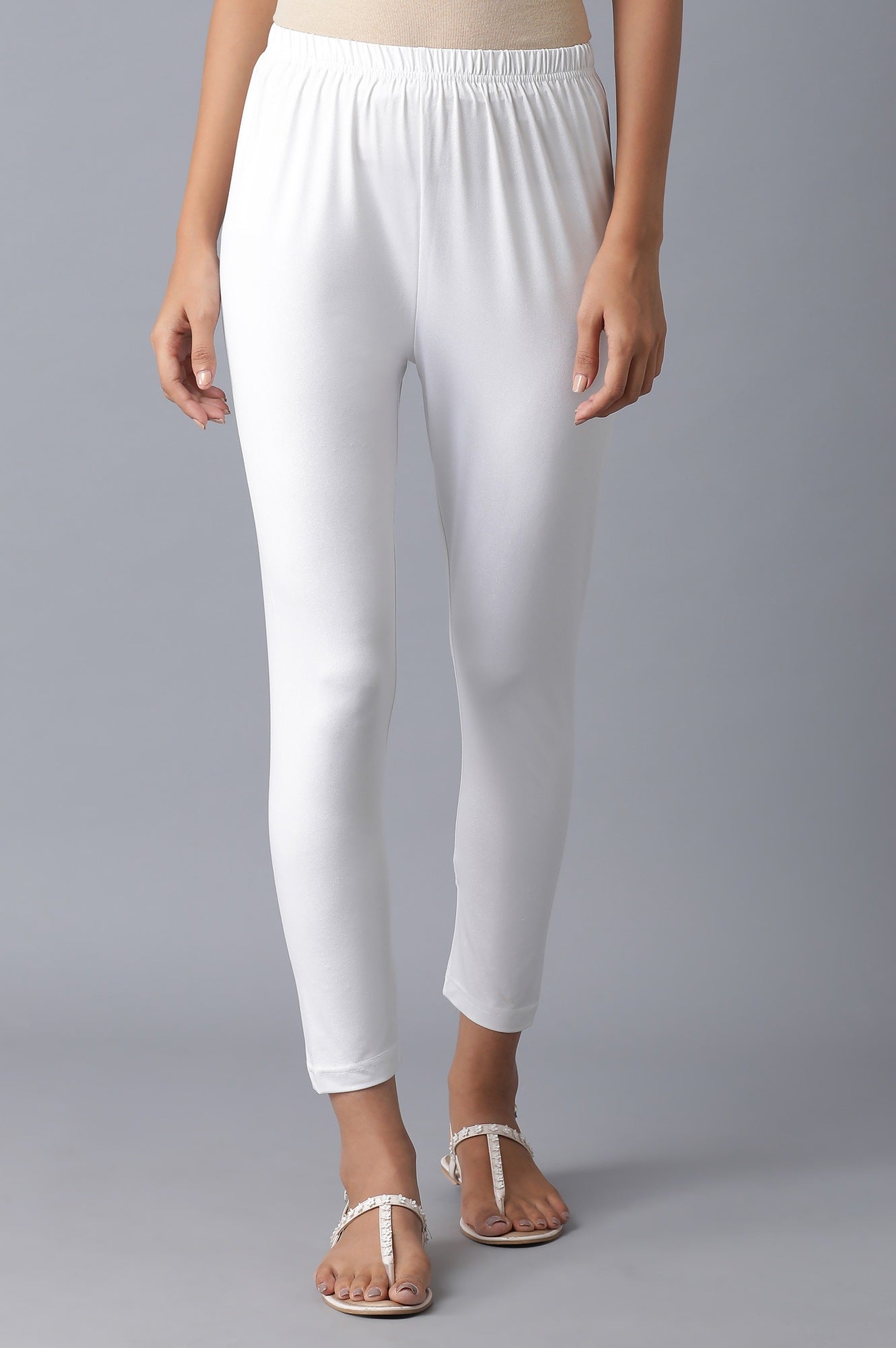 White Solid Skinny Fit Tights With Elasticated Waistband