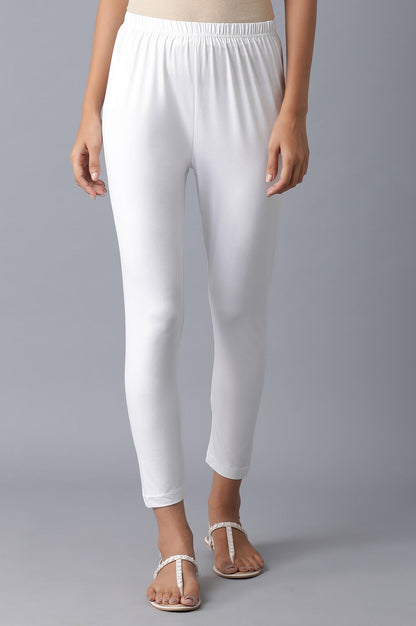 White Solid Skinny Fit Tights With Elasticated Waistband