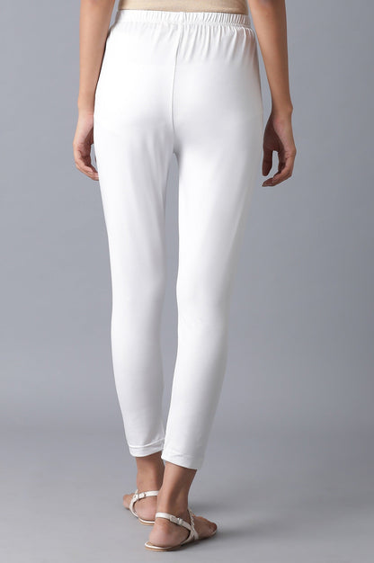 White Solid Skinny Fit Tights With Elasticated Waistband
