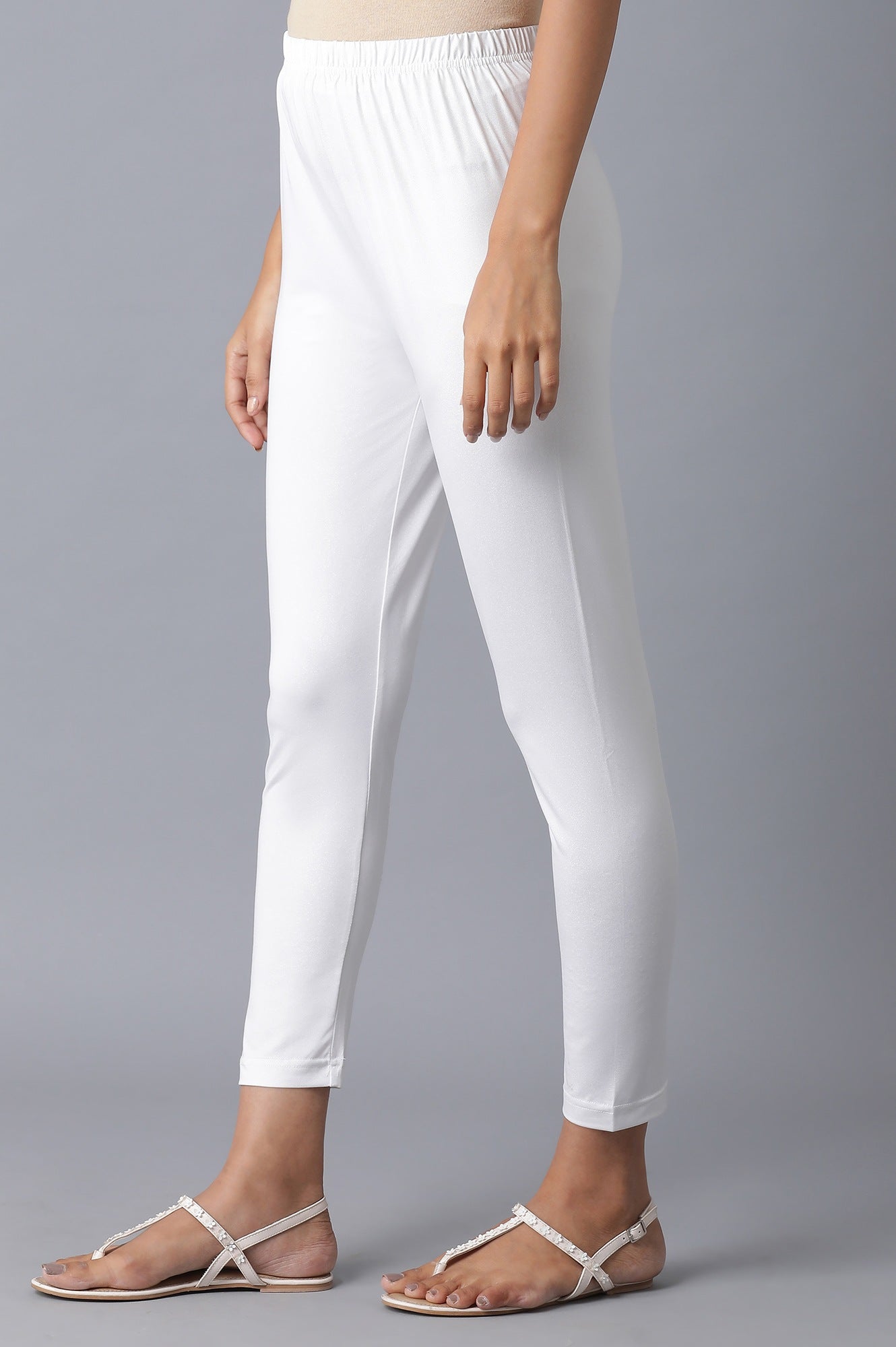 White Solid Skinny Fit Tights With Elasticated Waistband