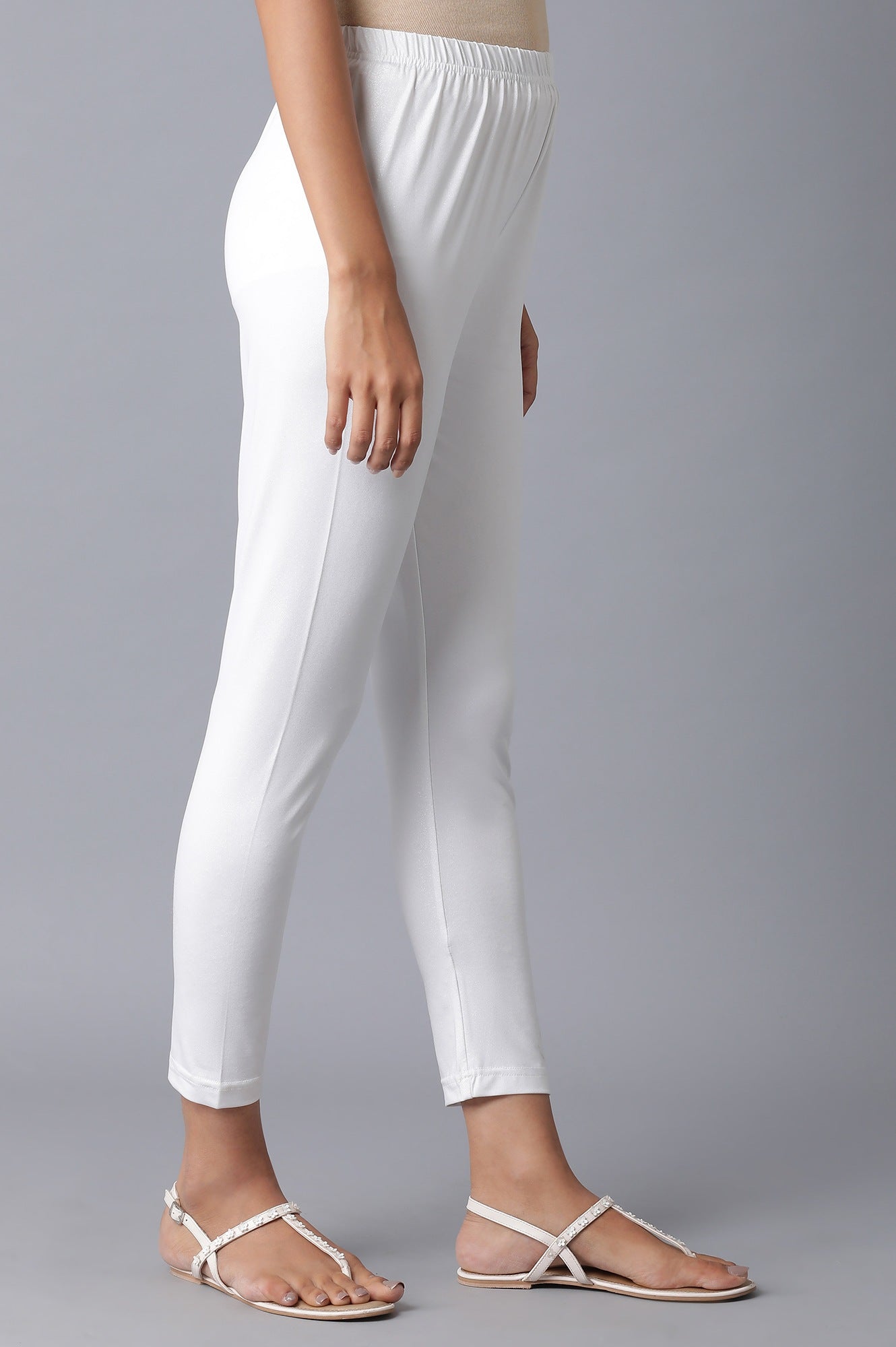 White Solid Skinny Fit Tights With Elasticated Waistband