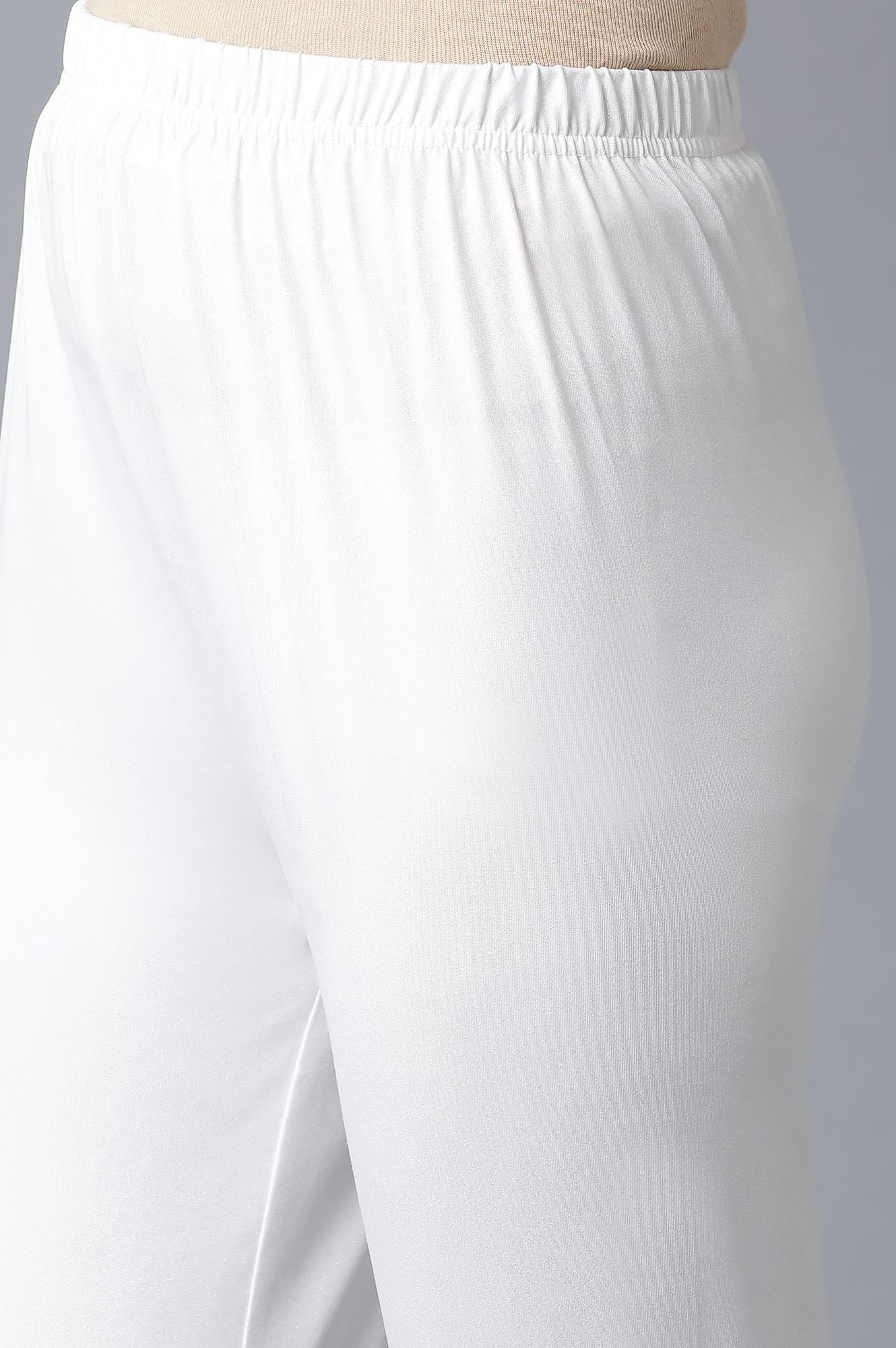 White Solid Skinny Fit Tights With Elasticated Waistband