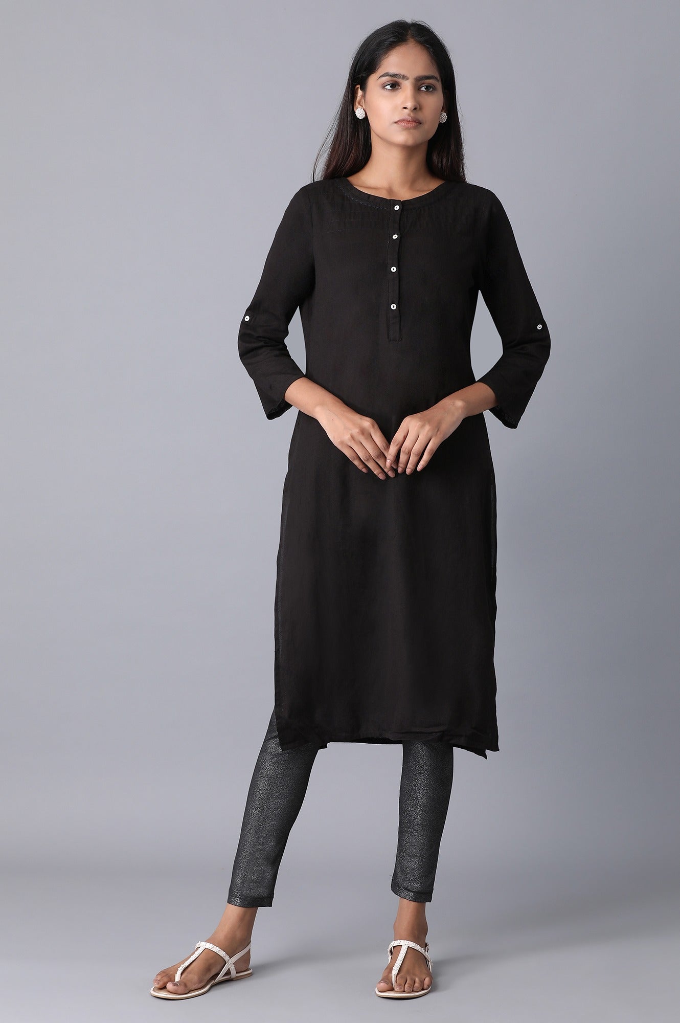 Black Solid Skinny Fit Tights With Elasticated Waistband