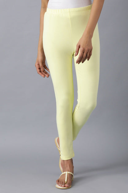 Yellow Solid Skinny Fit Cotton Tights With Elasticated Waistband